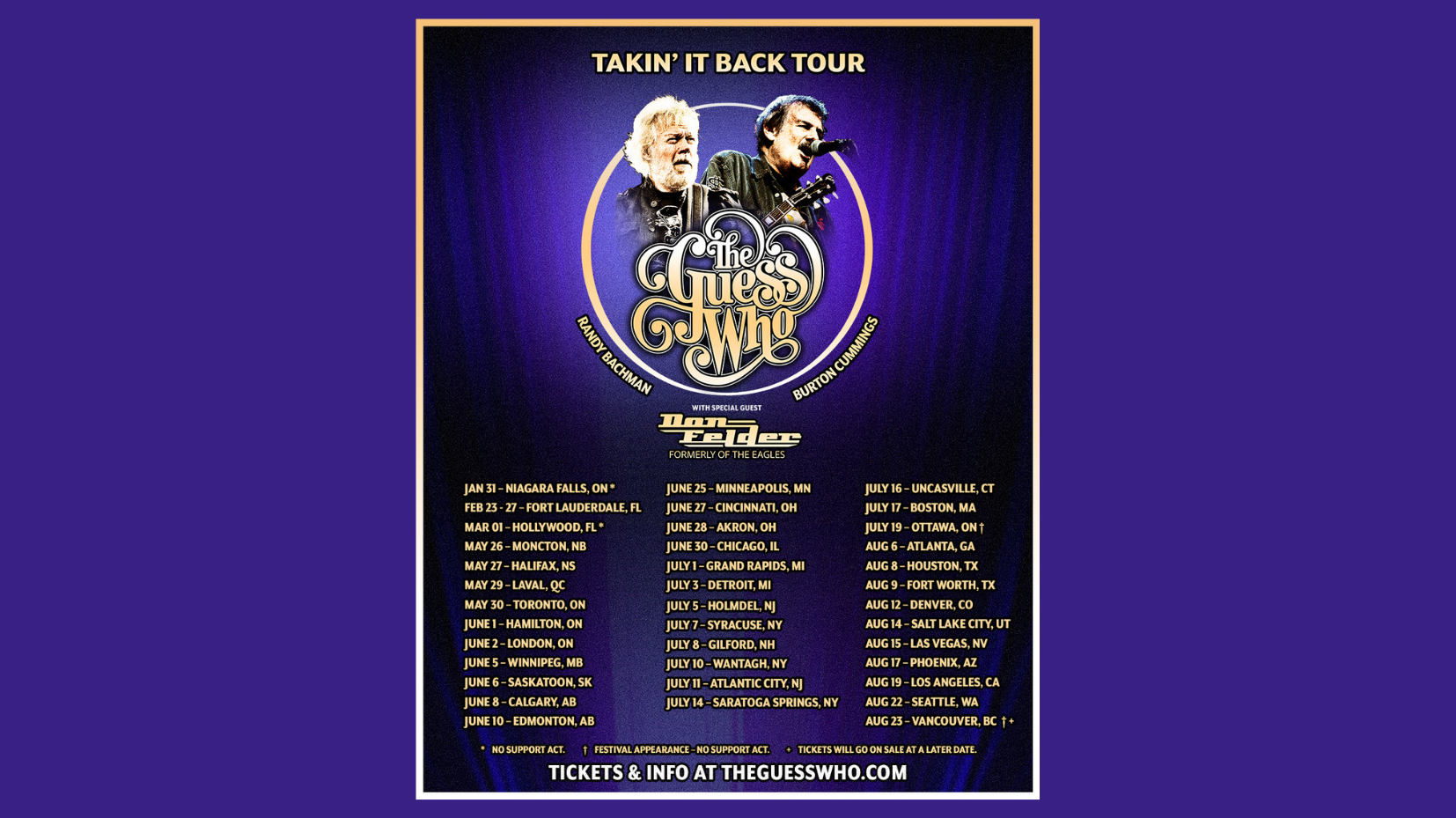 Randy Bachman and Burton Cummings announce first US tour as The Guess Who in 23 years